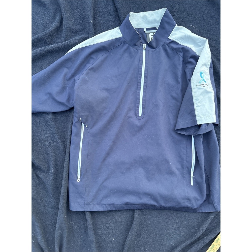 Men's FootJoy 1/4-Zip Golf Shirt Jacket XL Logo L Blue Bass Rocks Short Sleeve